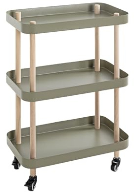 HAKU rollbarer Beistelltisch Massivholz Natur Metall Schilfgrün Sofatisch auf Rollen Couchtisch -Maße: B 50 x H 76 x T 30 cm Style: Modern