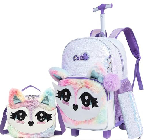HTgroce Schulranzen Trolley Mädchen 7 Jahre Kinder Schulranzen Mit Rollen Kinderrucksack mit 2 Rollen Rucksack Schulrucksack Trolley Schultrolley Reisetasche mit Rollen