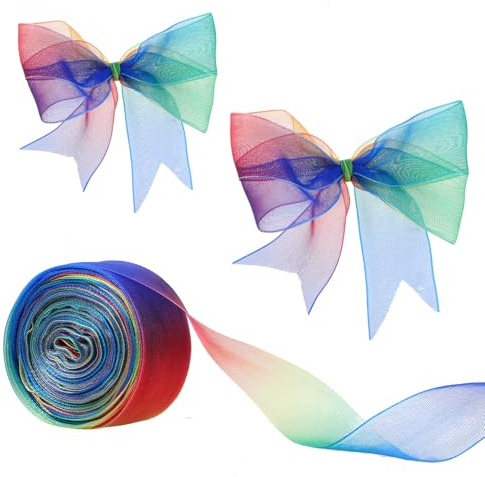 cobee 25 Yards Regenbogen Bänder, Organza Chiffon Band für Geschenkverpackungen, Regenbogen Satin Band für Geschenkverpackungen Hochzeit Party Dekoration(25 Yards)
