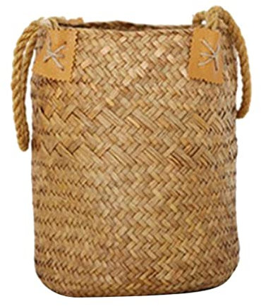 Grand panier à fleurs pliable sur le thème de la plage, grande boîte de rangement à linge, sac de pot de cactus en rotin pour jardin, balcon et vacances, couvercle de pot de paille, jaune, taille S