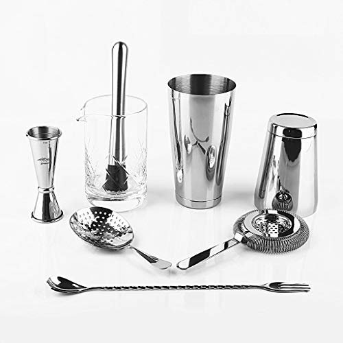 Set di 8 attrezzi da barista con shaker, misurino, colino, cucchiaio, pestello in vetro