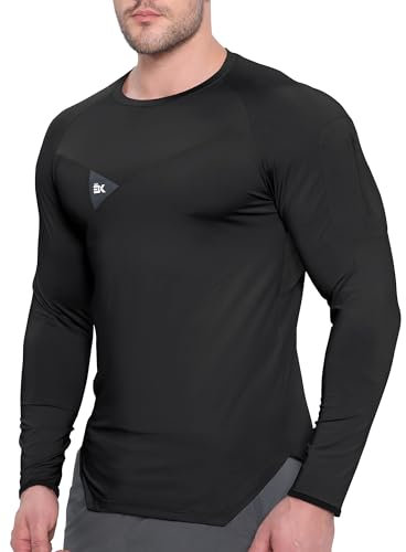 BROKIG Mens Armzip Long Sleeve Running Tops, Gym Sports Shirts Lightweight Compression Training T Shirts with Zip Pocket (Small, Black)