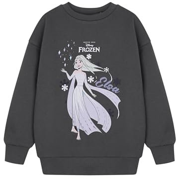 Disney Frozen Mädchen Graues Elsa Movie Sweatshirt | Elsa Frozen Sweatshirt für Kinder | Elsa Graphic Sweater Princess Apparel | Langarm Elsa Top für Mädchen Merchandise für Frozen Fans, grau, 3-4