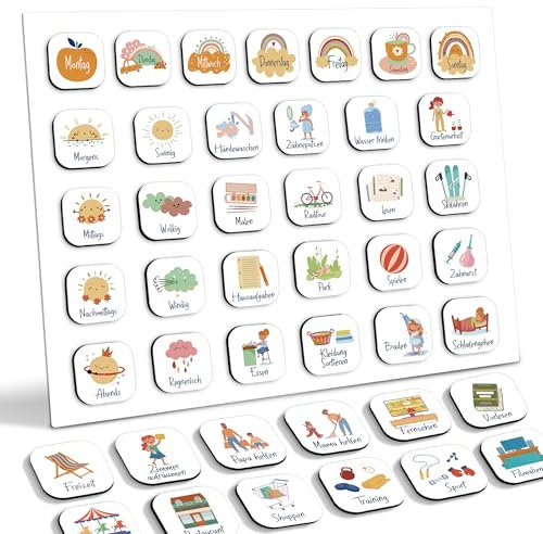 BIROYAL Magnet-Set für Wochenplaner Kinder, 96 Magnete zur Routine Planer, für alle magnetischen Oberflächen wie Kühlschrank - 168 im Set Inklusive 96 Aktivitätsmagnete, 72 Ersatzaufkleber