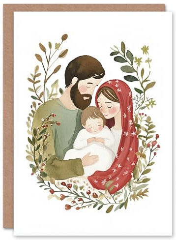 Artery8 Baby Jesus Mary Joseph Wreath Blank For Him Or Her Art Xmas Festive Christmas Card