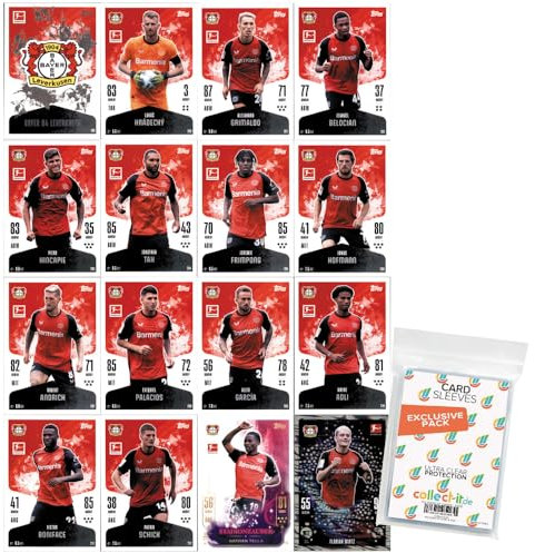 Bundle mit Topps Match Attax Bundesliga - 2024/25 - Mannschaftspaket - Bayer 04 Leverkusen + Exklusive Collect-it Hüllen