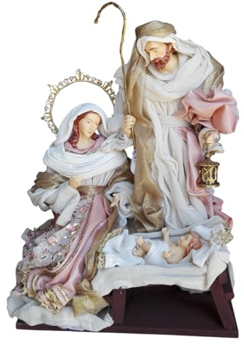 PRESTIGE & DELUXE Krippe in Kunst – Statue Krippe Heilige Familie 3 Figuren – Höhe: 40 cm aus Stoff und handgefertigte Dekorationen – Weihnachtsdekoration für Zuhause Räume Geschenkidee