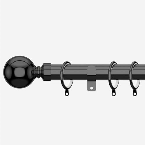 Black Nickel 28mm Ball Fixed Length Metal Curtain Pole | Black nickel 28mm fixed metal curtain pole with ball finials. Strong, durable design for easy curtain hanging.