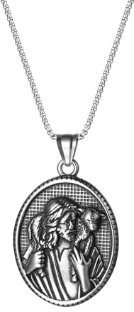 Aroncent Jesus Christus Halskette Anhänger: Herren Damen Edelstahl Ovalem Guter Hirte Medaillon Kette Christliche Religiöses Symbol Katholischen Christian Modeschmuck