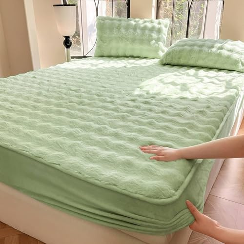 Aotiwe Bettlaken Grün, Bettlaken Set Einfarbig Flauschig Schafwolle 150x200cm Weich und Bequem
