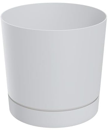 Vaso per piante in plastica XL con sottovaso, rotondo, bianco opaco, Ø 47 cm, grande con fondo rimovibile, resistente ai raggi UV, decorazione da giardino, vaso per piante, resistente al gelo