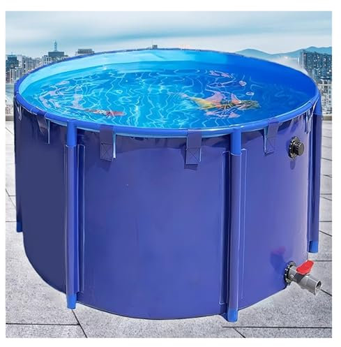 Hors Sol Piscine D'étang À Poissons En Toile Avec Cadre En Acier, Pliable Circulaire Piscine Épaississante Avec Robinet De Vidange Pour Koi Holding Irrigation De L'eau(Diameter1.3m x H0.6m(790L))