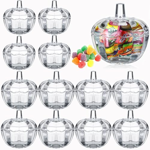 Tanlade 12 Pcs Glass Pumpkin Candy Jar Halloween Candy Bowl Jars with Lids Pumpkin Container with Cover Transparent Target Glass Dish for Halloween Home Party Wedding Decor