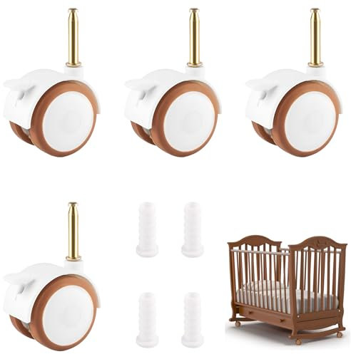 4 Stück bürostuhl rollen,rollen für bürostühle,möbelrollen,rollen für möbel,für kinderbett babybett stubenwagen mit rollen, Möbelrollen mit Bremse,freilaufend, leise Geeignet(Weiß)