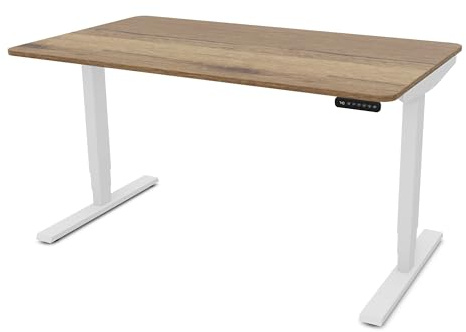 ASSMANN Höhenverstellbarer Schreibtisch elektrisch, 140x70cm, TÜV-geprüft | stufenlos verstellbar mit Aufprallschutz, ergonomischer Schreibtisch Made in Germany, abgerundete Ecken, Eiche Tabak/Weiß