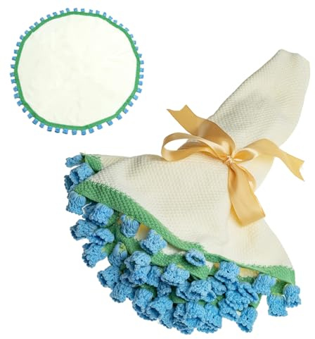 EIGHTOWN Häkeldecke mit Rosenstrauß, handgefertigt, gestrickt, Heimdekoration, ideales Geschenk für Mutter, Muttertag, Geburtstag, Valentinstag (blaue Maiglöckchen)