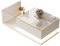 Pangshiyuan Table basse de 100 cm de long avec verre et éclairage LED, blanc brillant, table d'appoint avec espace de rangement, design moderne, 100 x 50 x 32,5 cm