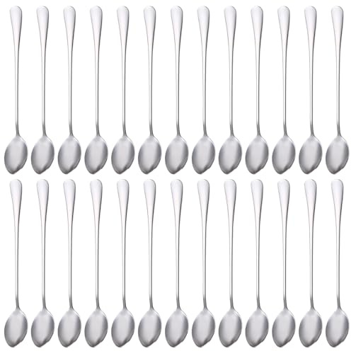 PORFOYO Latte Macchiato Löffel Set, 30 Stück Kaffeelöffel Eislöffel, 19,5 cm Lang, Rührlöffel aus Edelstahl, Eiskaffee Löffel für Milchshake Eisbecher Cocktails und Desserts