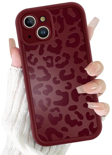 Vxinvnoi für iPhone 13 Hülle, Aesthetic Leopard Muster Handyhülle Motiv Design Dünne Schutzhülle Weich Matte Silikon Süßes Frauen Mädchen Stoßfest Case für iPhone 13 6,1'' - Weinrot