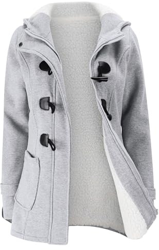 Generisch Abrigo de mujer con forro de peluche y cierres de mordaza - Cálida chaqueta con capucha para otoño e invierno | Estilo clásico de trenca con cremallera