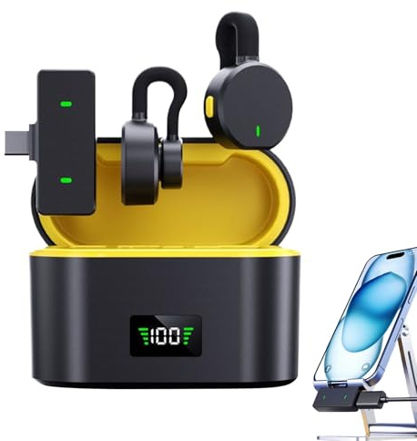Wireless Microphones Noise Cancellation Plug-Play Accessories | Noise Cancelling Lapel Mini Microphone With Charging Case for Content Creators, Fitness Instructors, Vlog, Streaming, Video