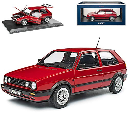 VW Volkswagen Golf II GTI Rot 1983-1992 1/18 Norev Modell Auto mit individiuellem Wunschkennzeichen