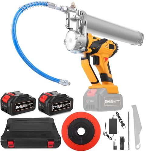 Pompe à graisse sans fil, kit de pompe à graisse électrique haute efficacité 3 oz/min 10 000 PSI avec 2 batteries 2,0 Ah, tuyau de 15,7 pouces, embout, raccord, éclairage LED pour agriculteurs