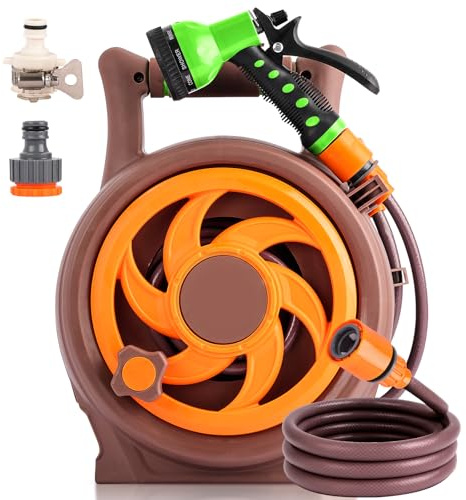 Retractable Garden Hose Reel, Lightweight & Portable Hose Reel, 45+5FT with 8 Patterns Spray Nozzle, 16M Hose Reel for Home & Yard Watering Garden Hose Reel