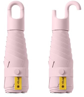 Paraguas Plegable Compacto para Viajar,Gire la Manija de Apertura y Cierre,Protección UV,UPF 50+,Recubrimiento de Teflón,6 Varillas,Mujeres y Niños,Mochila/Coche,Sombrilla Portátil,Lluvia y Sol