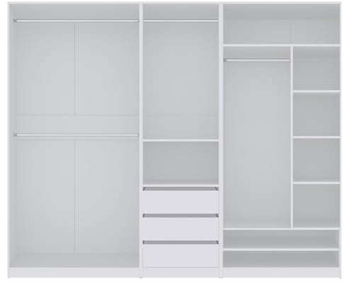 Offener Kleiderschrank begehbare Garderobe 250x206x51cm mit 4 Kleiderstangen 3 Schubladen Schlafzimmer Ankleidezimmer Garderoben-Set Marmex TRES P/B (weiß)
