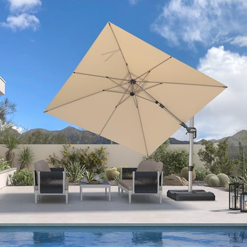 PURPLE LEAF Sombrilla Terraza Exterior 3x3 m, Aluminio Color Champán, Inclinación Bilateral y 5 Ajustes de Altura, Parasol Inclinable, Rotación de 360°, Protección UPF 50+, Para Jardín Piscina, Caqui