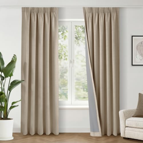 INOVADAY 100% Verdunklungsvorhänge Kräuselband 2 Stück 260x140cm,Taupe | Gardinen mit Kräuselband Wohnzimmer für Schienensystem, Vorhang Blickdicht Leinenoptik, Thermovorhang Schlafzimmer, OEKO