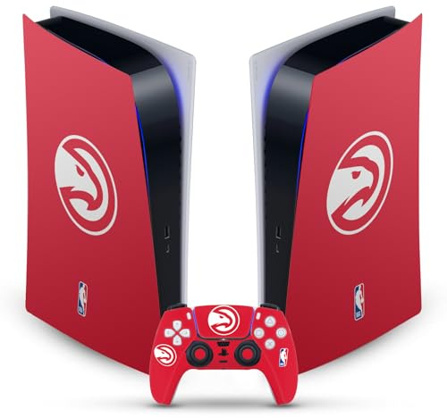 Head Case Designs Licenza Ufficiale NBA Rosso Atlanta Hawks Logo Vinile Frontalino Sticker Gaming Pelle Adesivo Compatibile con Sony Playstation 5 PS5 Digital Edition Console And DualSense Controller