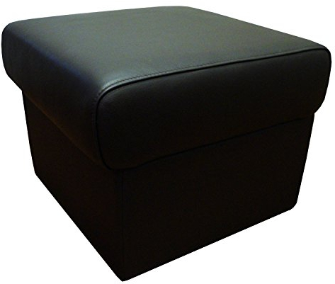 Quattro Meble Schwarz Echtleder Hocker 50cm x 50cm aufklappbar mit Stauraum Sitzhocker Rindsleder Sitzwürfel Fußhocker Polsterhocker Echt Leder Puff
