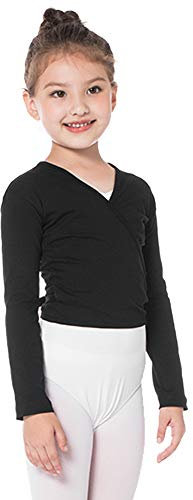 Bezioner Kinder Ballett Wickeljacke Gymnastik Tanz Ballettjacke Lange Ärmel für Mädchen Damen Schwarz L