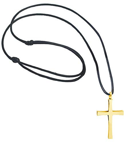555Jewelry Stainless Steel Metal Cross Adjustable Black Leather Cord Unisex Women Men Religious Christian Vintage Braided Rope Chain Fashion Jewelry Accessory Pendant Necklace, Yellow Gold 18 Inch