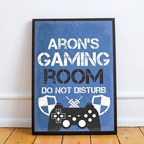 Red Ocean Personalised Bedroom Framed Print Boys Bedroom Wall Art Gamer Gift Gaming Sign Son Gift (A4 Print with Black Frame - PERSONALISED Blue Gaming Room)