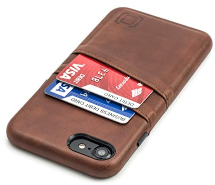 Dockem M2 Wallet Case for iPhone SE 3 (2022), SE 2 (2020) & iPhone 8/7 with Metal Plate for Magnetic Mounting & 2 Card Holder Slots (Exec M2, Brown)