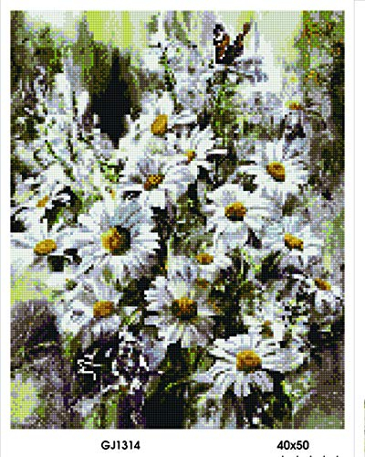 GMMH Diamond Vollbedeckung mit Holzrahmen Painting Set Bild 40 x 50 Diamant Malerei Stickerei Handarbeit Basteln Mosaik Steine Blumen Korb Haus am Bach (GJ1314)