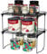 HapiRm Spice Rack Cupboard Organiser - Set of 2 Foldable Shelf Organiser, Stainless Steel Kitchen Shelf Organiser Stackable, Pantry Storage Solutions, Plate Shelf Organisers for Kitchen