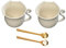 BuyaToday Lot de 2 tasses en céramique en forme de chat avec 2 cuillères en forme de patte de chat | Tasse à café, thé, soupe | Capacité de 410 ml par tasse | 12,5 cm de large (avec poignée) x 9 cm de