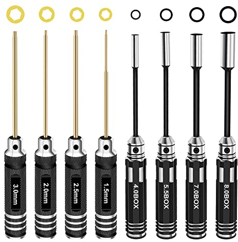 HRB Upgrade RC Hex Driver Set - 8pcs Titanium Allen Screwdriver Kit (1.5mm-8.0mm) for Car, Quadcopter, Drone, Helicopter