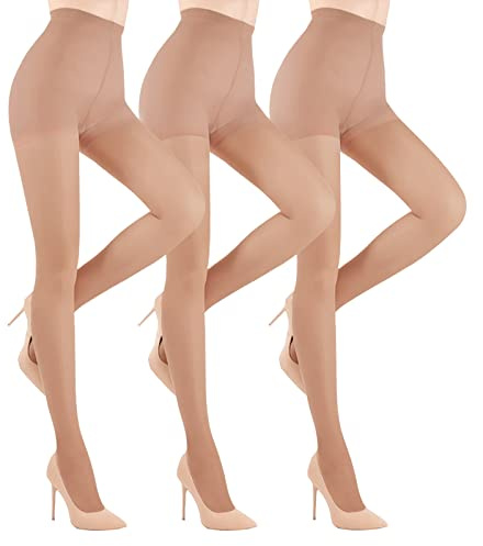 YAGAXI Collant 20D trasparenti da donna – 3 paia di collant da donna con top di controllo