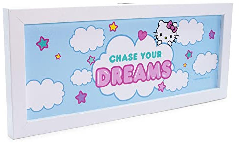 Silver Buffalo Hello Kitty Chase Your Dreams Hängeschild, gerahmt, Wandkunst, fertig zum Aufhängen, Türschild, Wanddekoration für Küche, Wohnzimmer, Heimdekoration, Kawaii-Geschenke, 30,5 x 12,7 cm