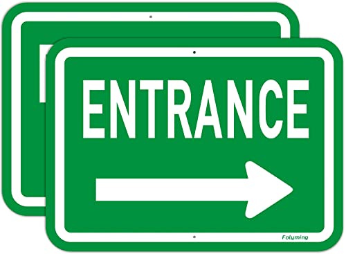 Lot de 2 panneaux d'entrée avec flèche droite de 35,6 x 25,4 cm - Panneaux d'entrée avec flèche droite - En métal réfléchissant - Robuste - Aluminium rouille - Imperméable - Facile à installer