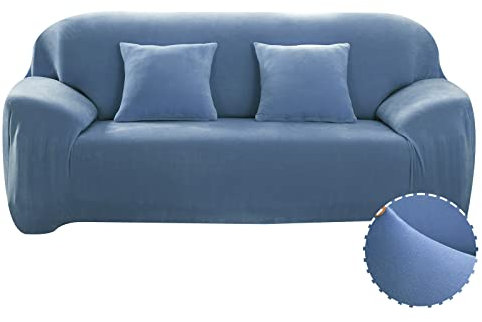 Treer Sofa Überzug Samt 1 2 3 4 Sitzer, Feste Farbe Sofaüberzug Stretch Sofabezug Elastisch Universal Schonbezug Sofa Antirutsch Sofa Hussen Spandex Sofaschoner Sofahusse (Blau,1 Sitzer)