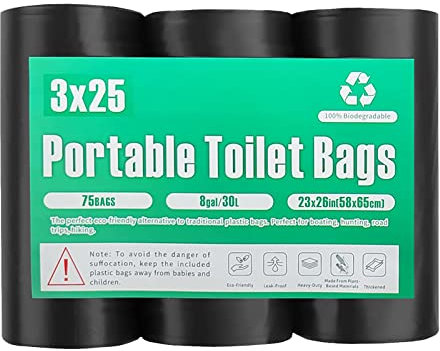 TALTBREX Portable Toilet Bags - 75 Count Compostable Camping Toilet Bags 8 Gallon/30 Liter, 1 Mil Thickened Biodegradable Toilet Waste Bags Replacement Bags for Portable Potty Camping Toilet Bucket