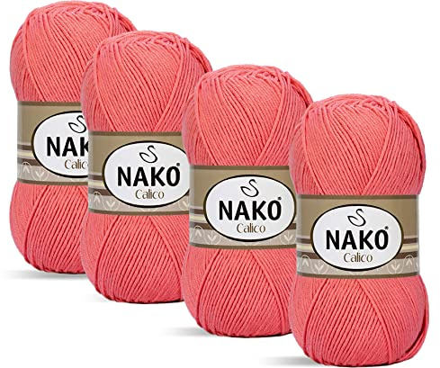 Nako Calico, Baumwoll-Strickgarn (4 Knäuel) je Knäuel (Knäuel) 100 g, Sie können es zum Stricken von Schal, Kleid, Strickjacke, Pullover, Amigurumi, Bikini, Tischset, Schal verwenden (Koralle 11037)