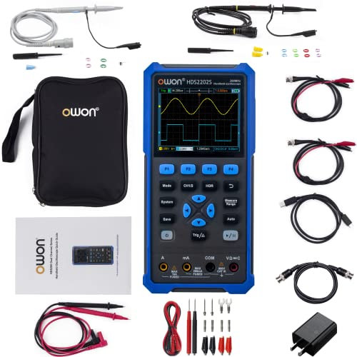 HDS2202S OWON Oscilloscope 3 in 1 Digital Handheld Oscilloscope with 200MHz Bandwidth 3.5 LCD 2+1CH(Oscilloscope+Multimeter+Waveform Generator)
