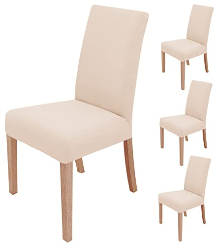 sorliva Stuhlhussen 4er Set Elastische Stuhlbezug Hussen für Esszimmer Stühle Schwingstühle Schutz Stuhlbezüge Waschbar Spannbezug für Küche Hochzeit Büro Bankette Partys Hotel (Beige)